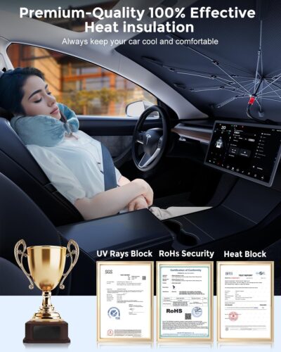 DMJN Umbrella Windshield Sun Shade - Medium, Car Sunshade for Front Windshield [Nano Ice-Crystal Coatings] UPF50+ Heat & UV Block, Protect Interior & Keep Cooler Universal for Car, SUV, Truck - Image 4