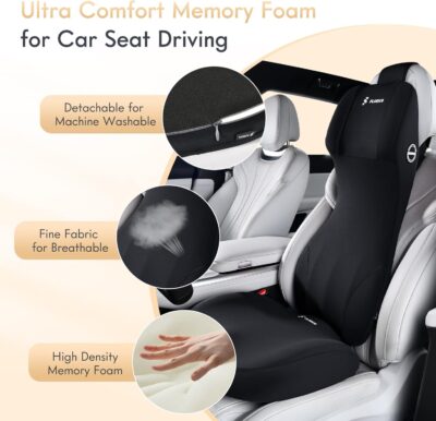 FLORICH Car Seat Cushion and Lumbar Support Headrest Pillow Memory Foam Ergonomic Car Cushion Back Neck Support Pillow Sciatica & Back & Tailbone Pain Relief Cushion for Car Seat Driving, Black - Image 4