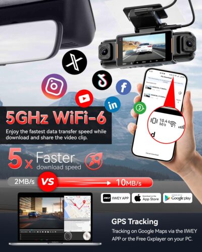 N5 PRO 4K 4 Channel Dash Cam, 360° All-Around View, 1080P Rear and Inside, 5G WiFi 6 - Up to 10MB/s, Built-in GPS, 8 IR Night Vision, G-Sensor, 24H Parking Mode, Free 128GB SD Card Included - Image 5