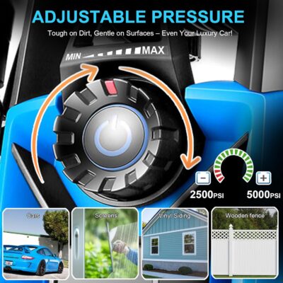 Pressure Cleaner 5000 PSI Adjustable Pressure, Power Cleaners Powered with 33ft Pressure Hose, 4 Nozzles and 500ml Foam Cannon, Cleaner Machine for Home, Car, Blue - Image 4