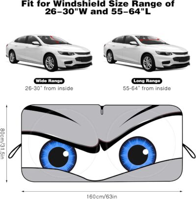 Car Windshield Sun Shade, Funny Eyes Sun Visor, Wear-Resistant Black Tape, Foldable 59‘’x27.5‘’/63''x31.5'' - Image 2