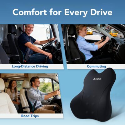 QUTOOL Lumbar Support Pillow for Car, Truck Accessories Travel Essentials, Memory Foam Back Cushion for Driving Seat, Back Pain Relief,Washable Cover, Lower Back Support Fits Most Cars(Black) - Image 5