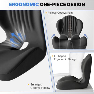 Ergonomic Seat Cushion, Office Chair Seat Cushions with L-Shaped Design, Memory Foam Orthopedic Cushion with Coccyx Hollow, Lumbar Support & Tailbone Pain Relief for Car, Truck, Gaming Chair (Black) - Image 4