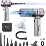 Handheld Vacuum Cordless, Car Vacuum Cleaner with Brushless Motor, Strong Suction Vacuum & Compressed Air Dusters with LED Light, Type C Port, Wireless Mini Portable Hand Vacuum Blower for Home, Pet