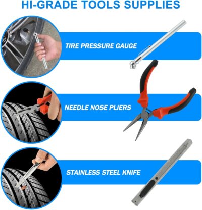 Tire Repair Kit, Tire Inflator Portable Air Compressor, Heavy Duty Flat Tire Repair Kit With 12V Air Pump For SVU, Car, Motorcycle, Truck, RV And Other Tire Repair - Image 6