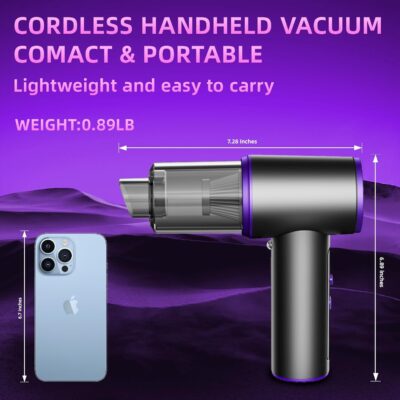 Aihoye Car Vacuum Portable Cordless, 22000PA High Power Mini Vacuum Cleaner with Brushless Motor, 4-in-1 Handheld Vacuum Cleaner & Air Duster for Car, Home, Office, Camping, Pet - Image 6