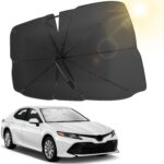 JOYTUTUS Windshield Sun Shade Umbrella, Upgraded 360° Rotation Bendable Shaft Handle, Foldable for Truck, Automotive Interior Sun Protection, UV Rays Block, Easy to Store and Use, 57''x 33''