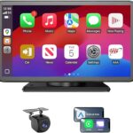 Wireless CarPlay & Android Auto Car Stereo - 7" HD Portable Touchscreen with Bluetooth 5.2, GPS Navigation, Mirror Link, Backup Camera, AUX & FM - Plug & Play for All Vehicles