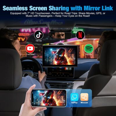 7" Portable Wireless CarPlay Screen for Car – Apple CarPlay & Android Auto, HD Touch Screen Car Stereo, Bluetooth, GPS Navigation, Voice Control, Plug-and-Play with FM/AUX/Mirror Link (Black) - Image 4