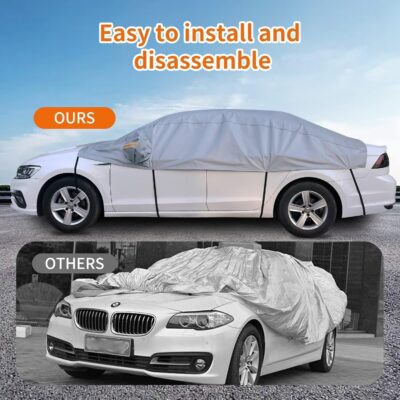 Half Car Cover Top, Windshield & Sunroof Cover for Ice and Snow with Cotton Liner, Car Cover Waterproof All Weather for Snow, Sun, Rain, Dust, UV Protection Fit Sedan Universal - Image 4