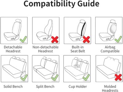 Car Seat Covers Full Set, Luxury Leather Waterproof Non-Slip Seat Protector Universal Fit for Most Cars SUVs Trucks Pick-ups,White and Black Car Accessories Interior(Full Set White) - Image 9