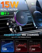 2026 Upgrade TEC & Fan Dual Cooling Magnetic Wireless Car Charger, For Magsafe Car Charger Mount, RGB, Air Vent 15W Fast Wireless Charging Car Phone Holder for iPhone 17/16/15/14/13/12, Samsung ＆Pixel - Image 4
