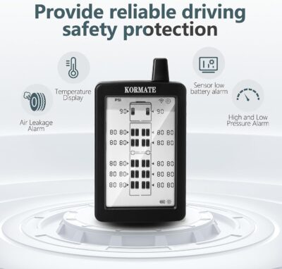 TPMS Tire Pressure Monitoring System 18 Sensors Displayed Vertically,All Tires Pressure and Temp simultaneously,Solar Power,for RV,semi Truck,Motorhome,5th Wheel,(Cap Sensor, 18 Sensors) - Image 2