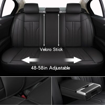 Car Seat Cover Full Set, Leather Car Seat Cover, Waterproof Seat Covers, Car Seat Cushion, Nappa Leather Seat Covers Car Seat Protector Universal Fit Most Cars Black - Image 4
