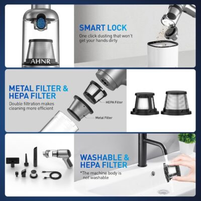 AHNR Handheld Car Vacuum Cleaner Cordless with Brushless Motor, 20000PA High Power Vacuum Cleaner & Air Duster, 3 in 1 Keyboard Portable Mini Hand Held Vacuums Cleaner for Car Home - Image 6