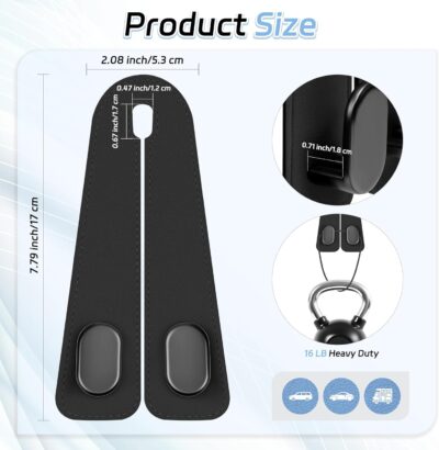 Car Seat Headrest Hooks - 2 Pack Universal Car Purse Hook, Leather Car Bag Purse Holder with Double Metal Hooks for Handbags, Grocery Bags, Bottles, Phones - Image 6