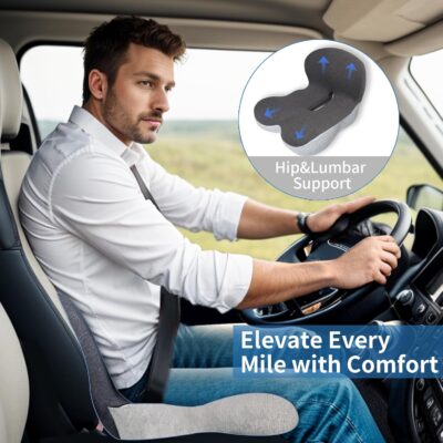 Memory Foam Seat Cushion,Office Chair Cushion with Lumbar Support for Back Pressure Relief, Car Seat Cushion with Adjustable Strap,Sciatica Pad Cushions for Car,Truck, Desk,Gaming Chair - Image 4