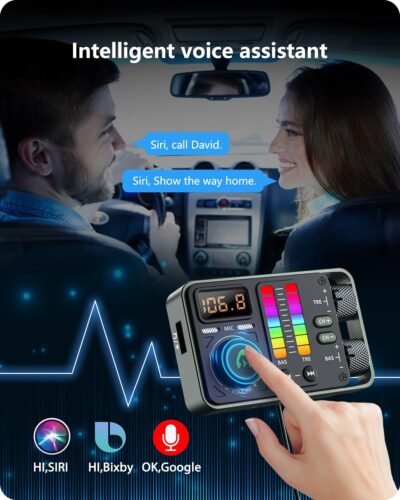 LENCENT Bluetooth Car Adapter, Bluetooth 5.3 FM Radio Transmitter with Hi-Fi Treble & Bass Music Player, PD20W and QC18W Fast Charger, Dual Mics for Hands-Free Call, Siri & Google, U Disk/3.5mm AUX - Image 8