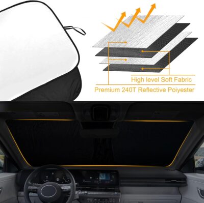 Sunshade for Car Windshield Fit Hyundai Kona 2024 2025 Windshield Sun Shade Foldable Blocks UV Rays & Heat Easy to Install and Store Made of 240T Polyester with Storage Bag - Image 4