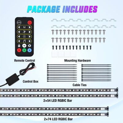 Nilight 4Pcs Car Underglow Neon Accent Strip Lights 256 LEDs RGBIC Multi Color DIY Sound Active Function Music Mode with APP Control and Remote Control Underbody Light Strips, 2 Years Warranty - Image 9