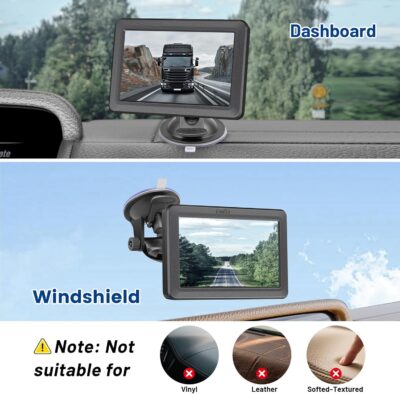 EWAY 4-Hole Direct Fit Suction Cup Mount for Backup Camera 4.3"/5" Monitor, Knob-Lock Adjustable Dashboard Windshield Monitor Mounting Bracket Holder for Car Rear View Camera Screen Display Stand - Image 2
