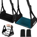 2-Pack Foot Hammock for Plane Travel, No Collapse Thickened Bamboo Airplane Foot Rest with Extended Adjustment Strap, Portable Desk Foot Hammock to Relax Your Feet, Foot Sling Travel Essentials(Black)