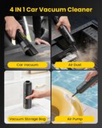 Mr.ego Handheld Car Vacuum Portable Cordless, 4-in-1 Mini Vacuum with 18500Pa Strong Suction, Desk Vacuum Cleaner and Air Duster with Green LED Light for Small Jobs, Car, Home, Keyboards (Black) - Image 2