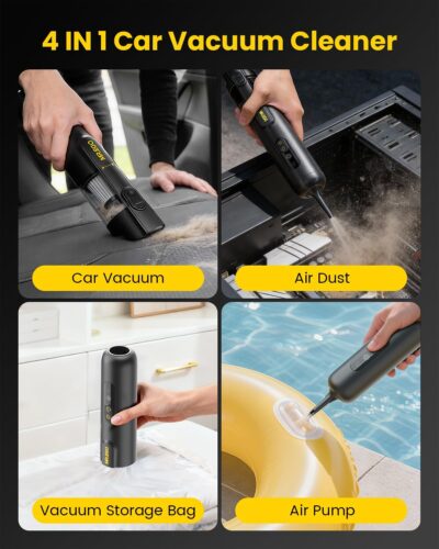 Mr.ego Handheld Car Vacuum Portable Cordless, 4-in-1 Mini Vacuum with 18500Pa Strong Suction, Desk Vacuum Cleaner and Air Duster with Green LED Light for Small Jobs, Car, Home, Keyboards (Black) - Image 2