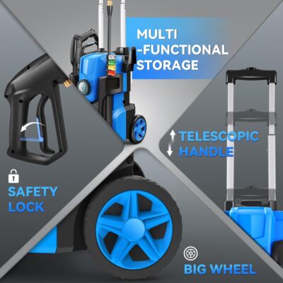 Pressure Cleaner 5000PSI, Heavy Duty Power Cleaner, with 4 Nozzles,Foam Cannon,33FT Hose and 500ml Soap Bottle,Car Wash Machine/Car/Driveway/Patio Clean (Blue) - Image 6