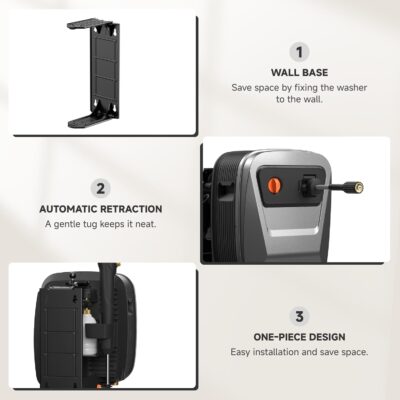 Giraffe Tools Grandfalls Retractable Pressure Washer G20, 2500 PSI 2.2 GPM, Wall Mounted with 65FT Hose Reel, 4 Nozzles for Floor/Cars/Fences/Patios, Dark Silver Case with Grey Pressure Hoses - Image 5