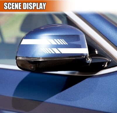 2PCS Car Rear View Mirror Sticker Decal, Waterproof Vinyl Car Body Reflective Stripes, Vehicle Side Mirror DIY Stickers Decoration, Anti-Collision Warning Auto Decals for Most Cars (White) - Image 4