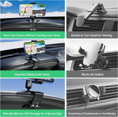 Phone Mount for Car Dashboard, 360 Degree Rotation Universal Cell Phone Holder for Car Clip Mount Stand Suitable for 4 to 7" Smartphones (Standard Black) - Image 4