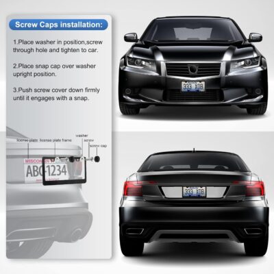 2 Pack License Plate Frames, Stainless Steel Car License Plate Cover Car Accessories with Screw Caps (Black) - Image 5
