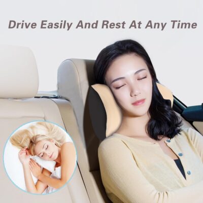 SPRFUFLY Make Restful Car Headrest Pillow, Car Pillow for Driving with Adjustable Strap, Breathable Removable Cover & Ergonomic Design - Softness Travel Car Neck Support Pillow(Beige, 1PC) - Image 8