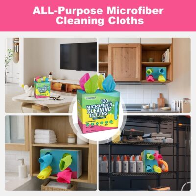Microfiber Cleaning Cloth, 120 Pack Reusable Paper Towels Microfiber Towels for Cars Lint Free Washable Tissues Shop Rags with Dispenser Box for Home Kitchen Automotive, 11"x 9", Multicolor - Image 7