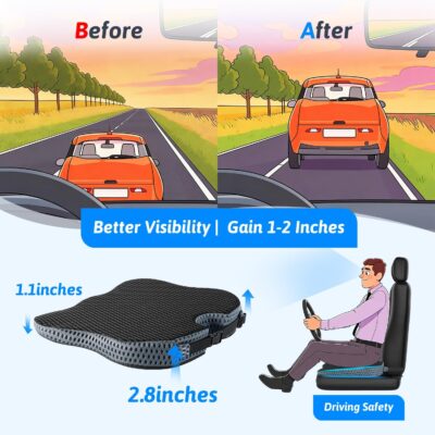 Wedge Car Seat Cushion for Better Visibility & Sciatica Pain Relief - High Density Memory Foam, Non-Slip Ergonomic Car Seat Cushion for Driving, Universal Fit for Car, SUV,Truck & Tractor - Image 3