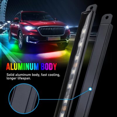 OPP ULITE Car Led Underglow Lights Aluminum Dream Chasing Color Accent Light Bar, RF Remote & APP Control Underglow Light Strip with Red Brake/Yellow Turn Signal/White Reverse Light Kit, 8PC Pack - Image 4