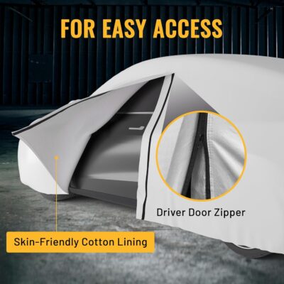 Favoto Sedan Car Cover Waterproof All Weather for Automobiles 6 Layers Heavy Duty Outdoor Rain Sun Snow Protection with Zipper Inner Cotton Universal Fit for Sedan (177-194 inch) - Image 5
