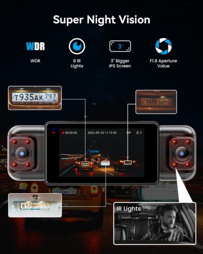 IIWEY N5 4 Channel Dash Cam 360° View, 1080P Front and Rear Inside, Left Right Dash Camera for Cars, 8 IR Lamps Night Vision, 5G WiFi & APP Control, G-Sensor, Parking Mode, with a Free 128GB SD Card - Image 4