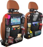Car Seat Back Organizer, 2 Pack Backseat Storage Bag with Touch Screen Tablet Holder & 9 Pockets, Durable Waterproof Oxford Fabric, Travel Accessories, Road Trip Essentials for Kids