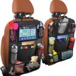 Car Seat Back Organizer, 2 Pack Backseat Storage Bag with Touch Screen Tablet Holder & 9 Pockets, Durable Waterproof Oxford Fabric, Travel Accessories, Road Trip Essentials for Kids