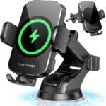 Wireless Car Charger, Fast Charging Phone Holder 3 in 1 Phone Mount Auto Clamping Car Accessories Compatible with iPhone 17 16 15 14 13 12 11 Xs XR, Samsung S23 Ultra S22 S21 S20/S10+ S9+ Note 9