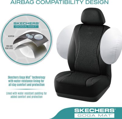Skechers Car Seat Covers,Leather Seat Covers with GOGA Mat Technology,Waterproof Car Seat Covers Front Seats,Airbag Compatible,Comfort Universal Fit for Most Cars,Vans,Trucks,SUVs,Black - Image 4