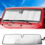 JWWY Windshield Sunshade Window Sun Shade Heat Shield Sun Visor UV Rays and Foldable Sun Shield Blocks for Jeep Wrangler Car Interior Accessories for 1996-2018 TJ JK JKU（51.96in*15.35in）