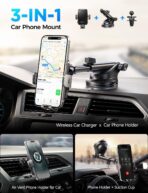 CHGeek Wireless Car Charger with Phone Holder Mount, 15W Fast Charging Auto Clamping Phone Holders for You Car Windshield Dashboard Air Vent Accessories for iPhone, Samsung Galaxy, Google, etc - Image 2