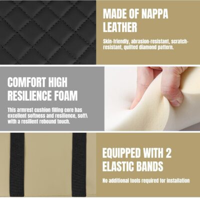 Hovom Car Center Console Cover, 13.39"×7.87"×2.76" Leather Armrest Cover for Cars, Memory Foam Armrest Pillow with Pocket, Cup Holder & Phone Slot, Universal Vehicle Arm Rest Cushion Pad (Beige) - Image 4