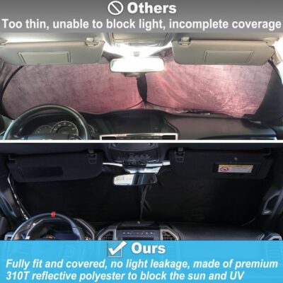 PIMCAR Windshield Sunshade for Ford F-150 2015-2020 | Premium 310T Reflective Polyester UV & Heat Blocker | Reduces Interior Temperature, Foldable with Storage Pouch - Image 4