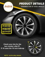 ABX Hubcap Wheel Covers Hub Caps 16 Inch Set of 4 Black & Silver Universal Wheel Rim Cover R16 Stylish Car Decor Wheel Covers for Toyota Camry Nissan Mazda (Black-A1, 16 inch)