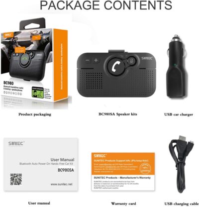 Handsfree Bluetooth Car Kit for Cell Phone, Wireless Bluetooth Speaker for Car, AUTO Power ON Support Siri Google Voice Assistant Hands Free Phone Speakerphone with Visor Clip-BC980SA - Image 8
