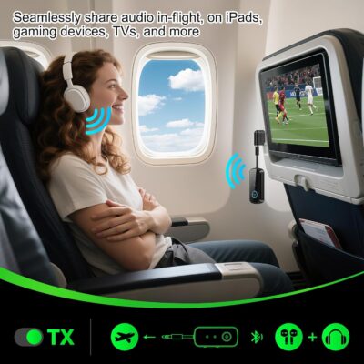Premium Pro Bluetooth 5.4 Transmitter Receiver,Airplane Audio Adapter,Wireless Transmitter for TV/Travel Flight,Airline,Gym.Compatible with 2 AirPods/Headphones,Bluetooth Receiver for Car/Home Stereo - Image 5